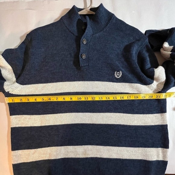 Chaps Navy Cream Preppy Y2K old money Sweater 2 spots review pics carefully Med - Picture 8 of 11